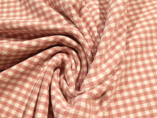 light rose pink and white 1/4" gingham telio organic cotton checkered yarn dyed fabric