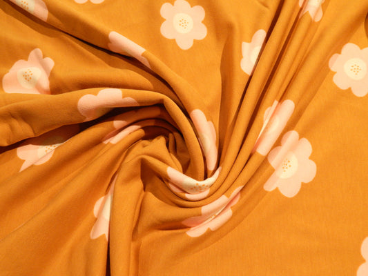 Girl's Mustard & Pink Floral Mod Cotton French Terry