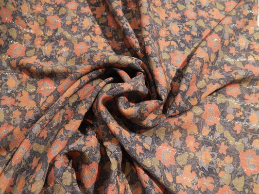 Navy and Pink Floral Bazaar Metallic Stripe Rayon Chiffon - Telio