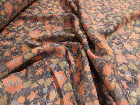 nay and pink floral mumbai bazaar telio rayon chiffon with lurex stripe boho fabric