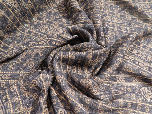 blue jean mumbai bazaar telio rayon chiffon with metallic lurex stripe Arabric print