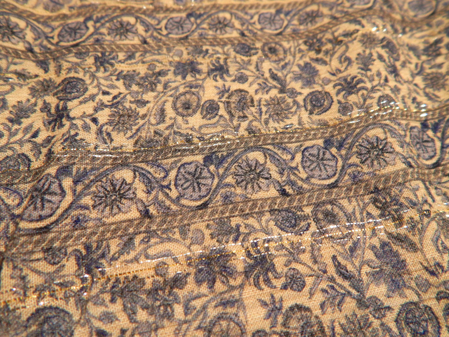 Ivory and Blue Bazaar Metallic Stripe Rayon Chiffon - Telio