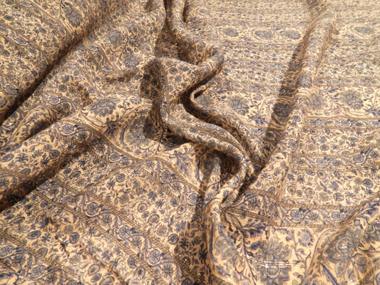 Ivory and Blue Bazaar Metallic Stripe Rayon Chiffon - Telio