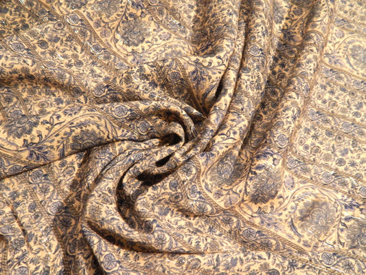 ivory and blue paisley floral stripe rayon chiffon fabric mumbai bazaar telio lurex stripe bohemian fabric