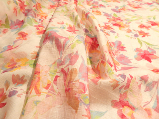 pink and green small floral print on tencel and nylon voile fabric from telio