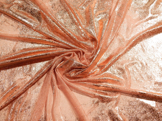 gold foil and blush pink telio wunderlust decorative power mesh stretch mesh fabric