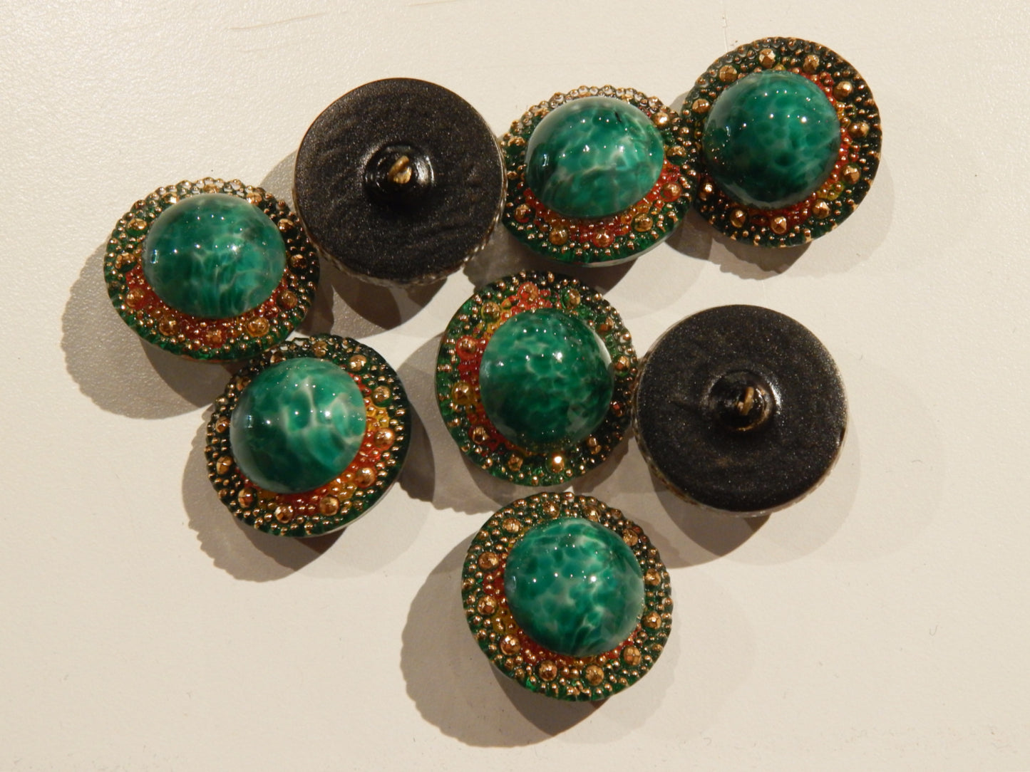 green and gold czech glass buttons half done couture buttons