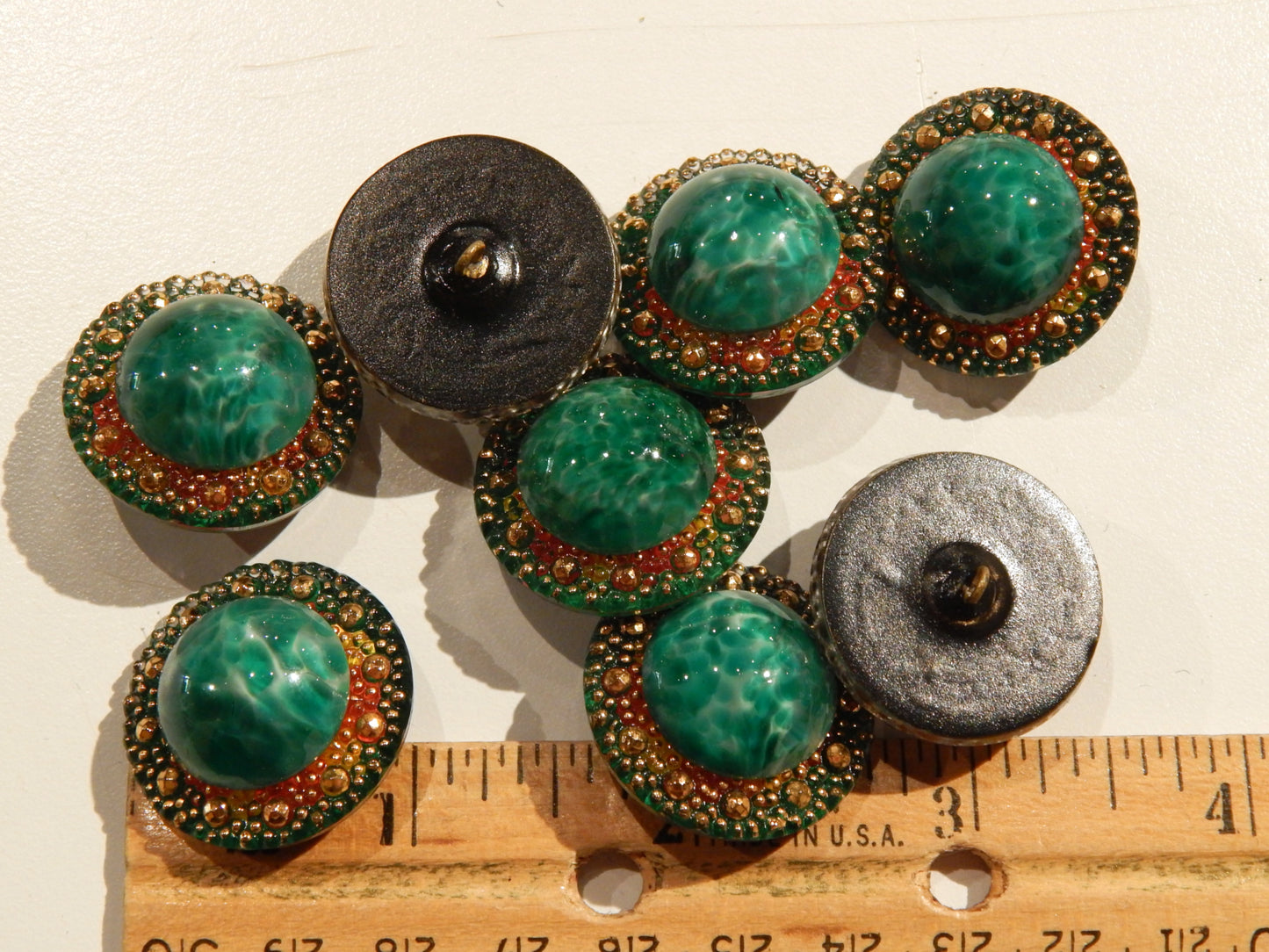 Czech Glass Green & Gold Opal Buttons