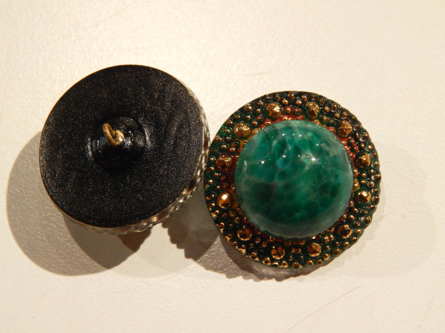 Czech Glass Green & Gold Opal Buttons