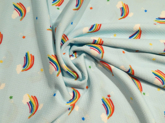 shooting rainbows kids blue rainbow knit fabric deadstock bullet knit
