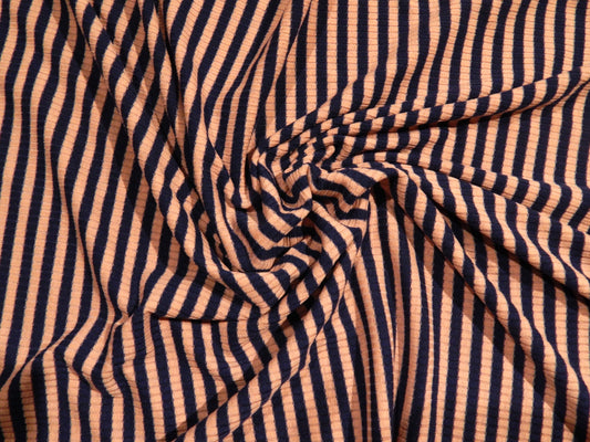 pink and navy strip rib knit fabric deadstock stretch fabric