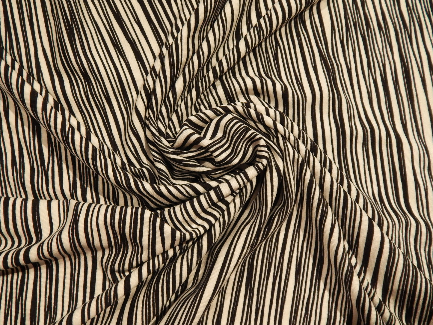 Black and white squiggle stripe Dakota knit print jersey rayon telio fabric
