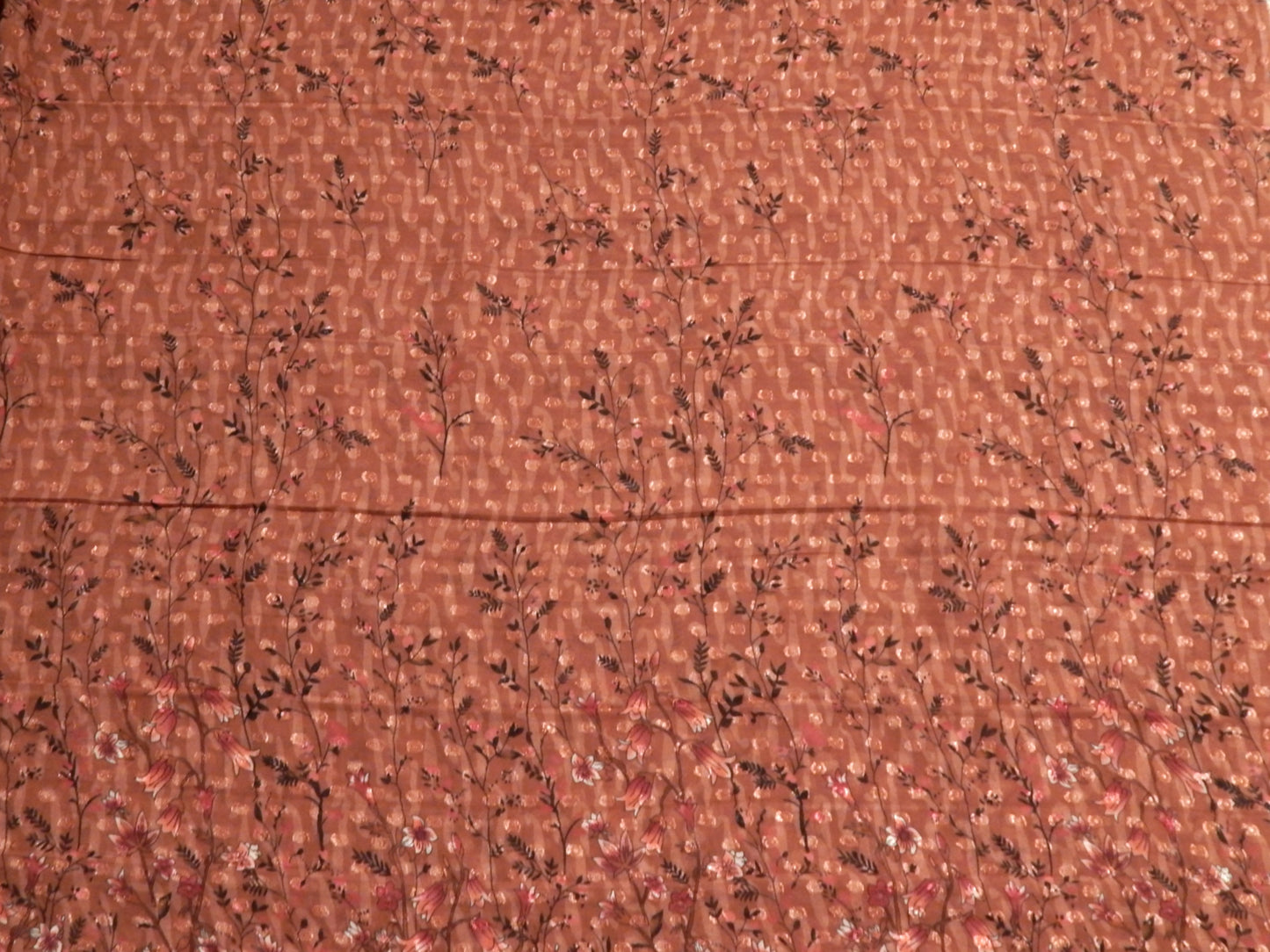 Mauve and Tan Floral Swiss Dot Chiffon