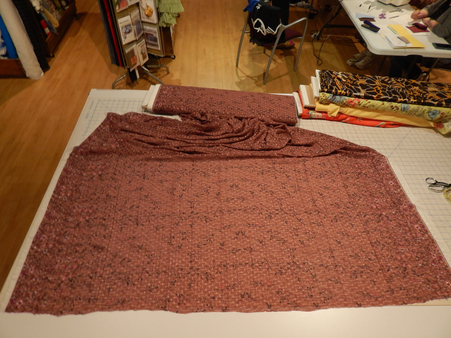 Mauve and Tan Floral Swiss Dot Chiffon