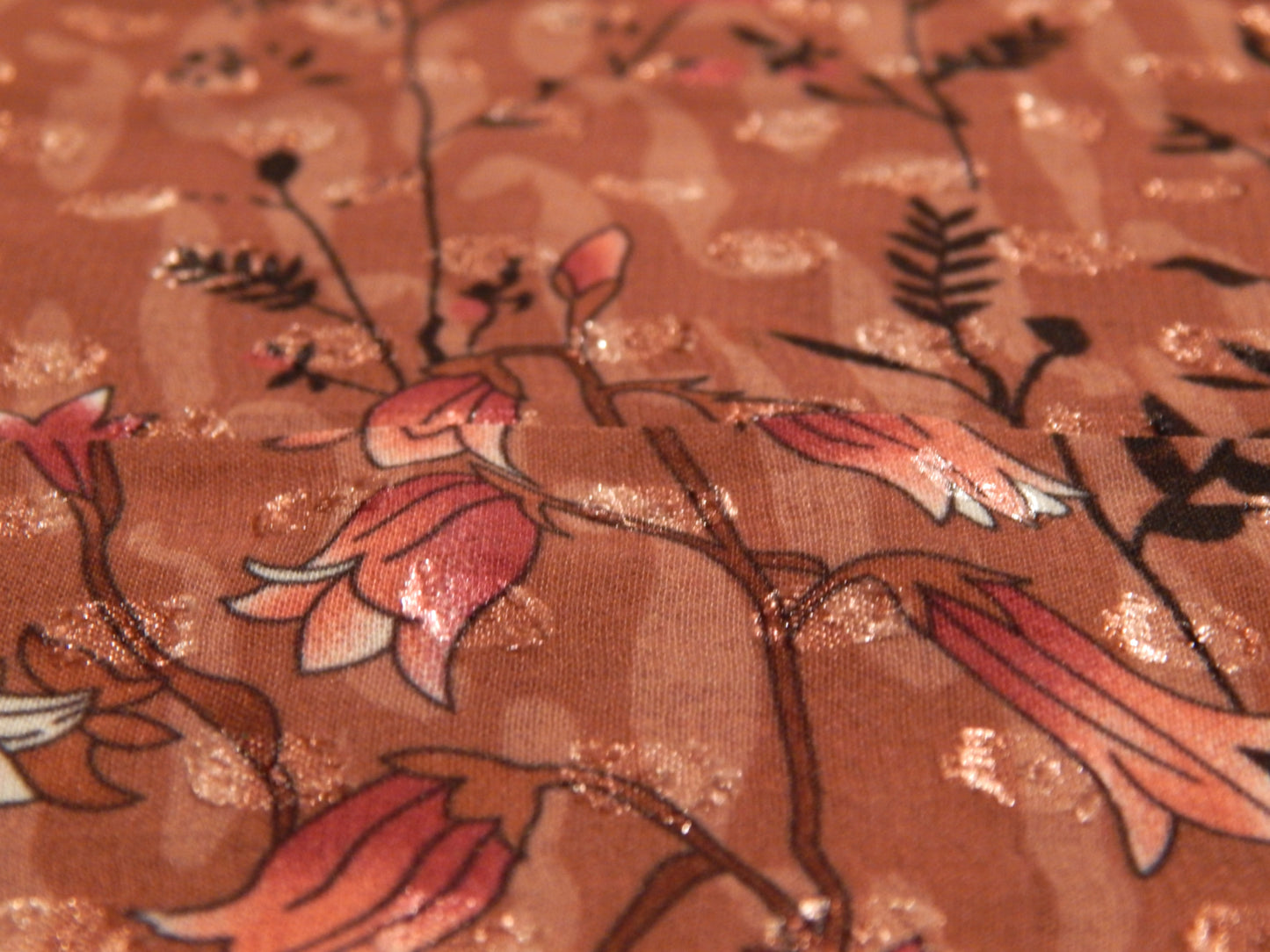 Mauve and Tan Floral Swiss Dot Chiffon