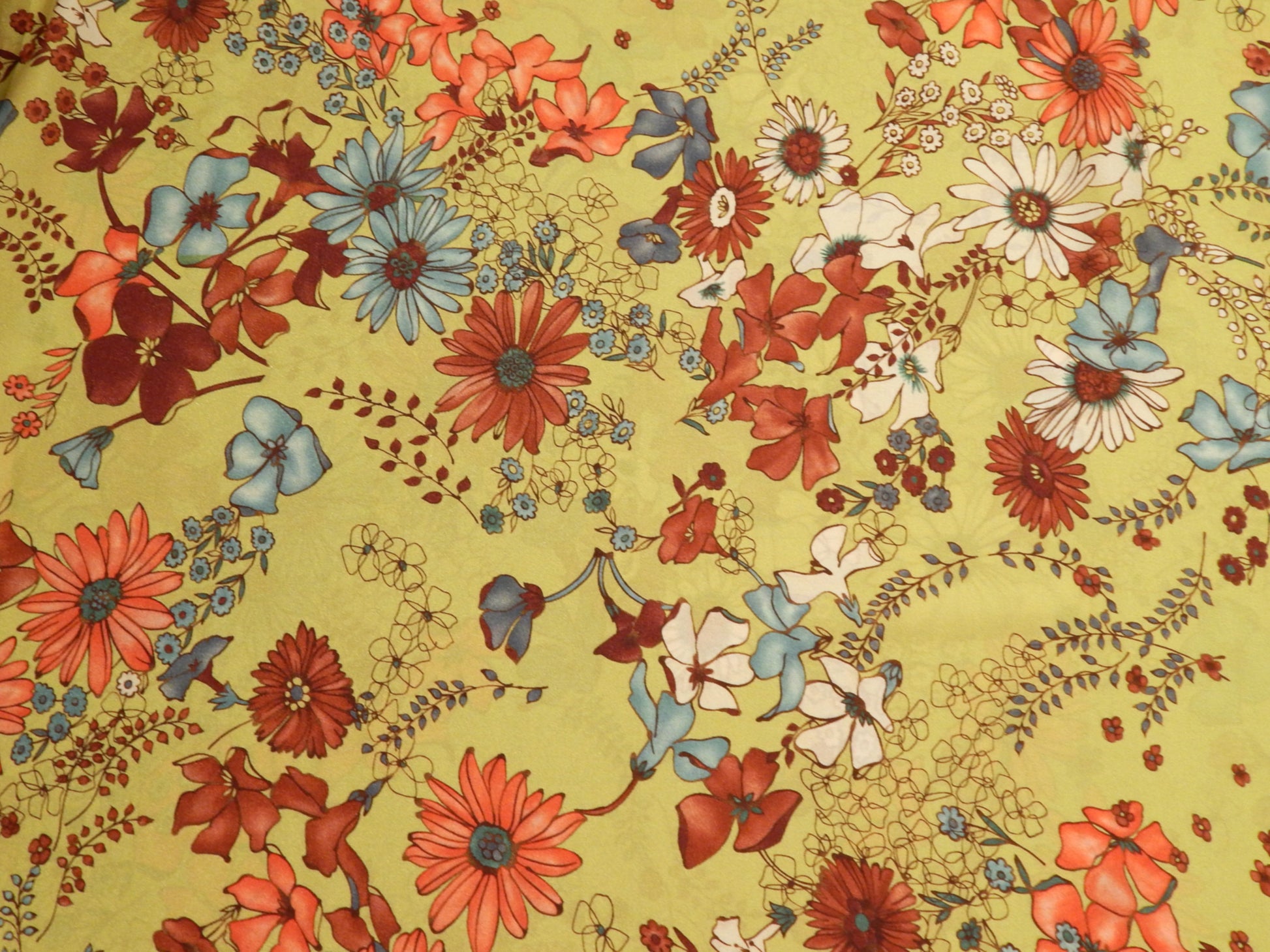 red blue and green floral crepe fabric deadstock