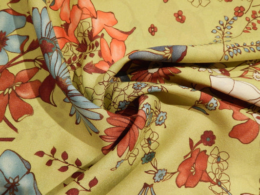 Green and Red Florals Satin