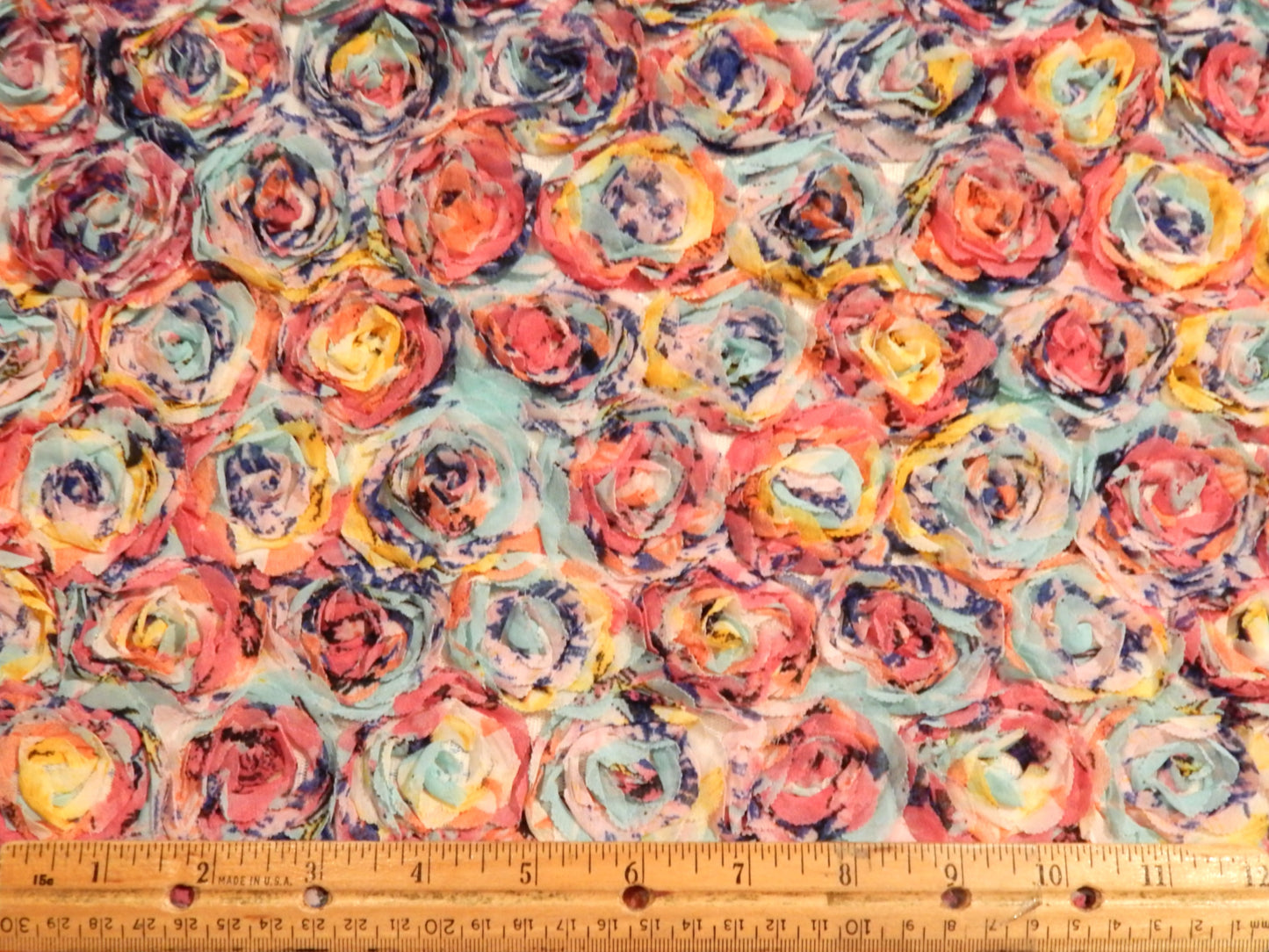 Pastel Rainbow 3D Chiffon Floral Mesh