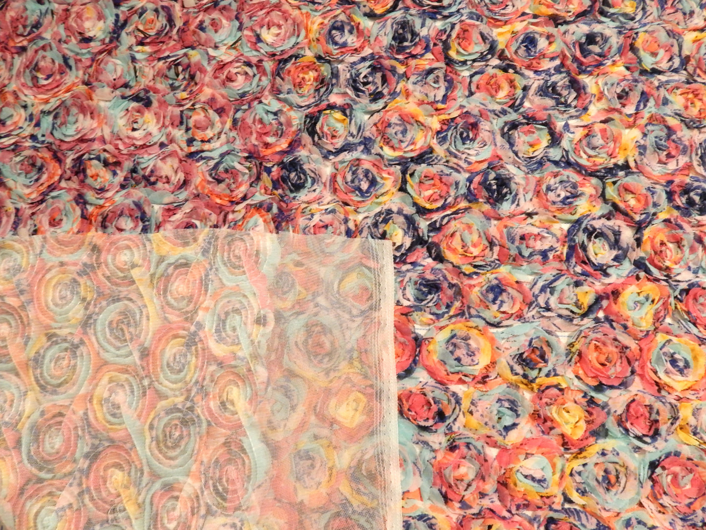 Pastel Rainbow 3D Chiffon Floral Mesh
