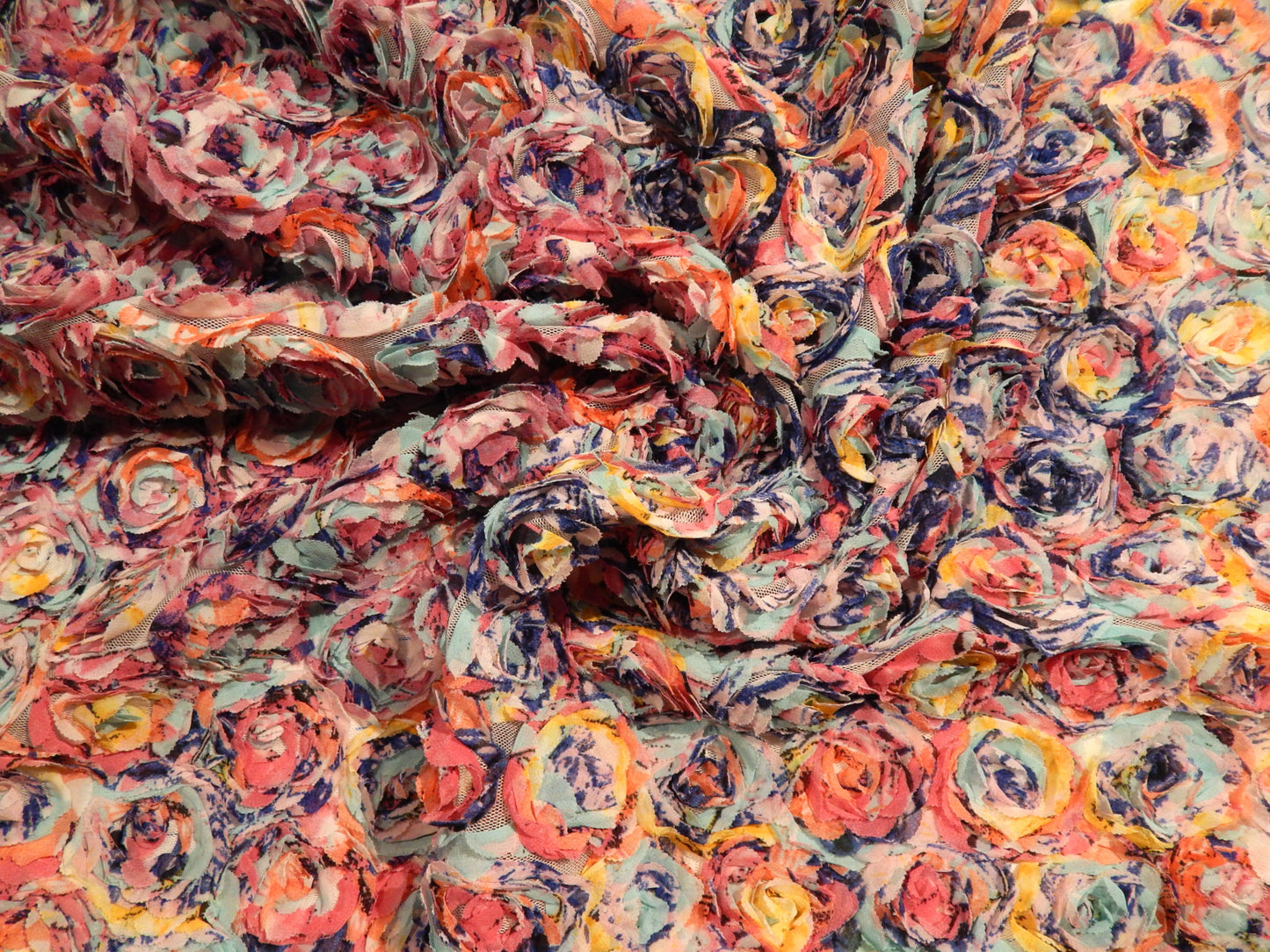 Pastel Rainbow 3D Chiffon Floral Mesh