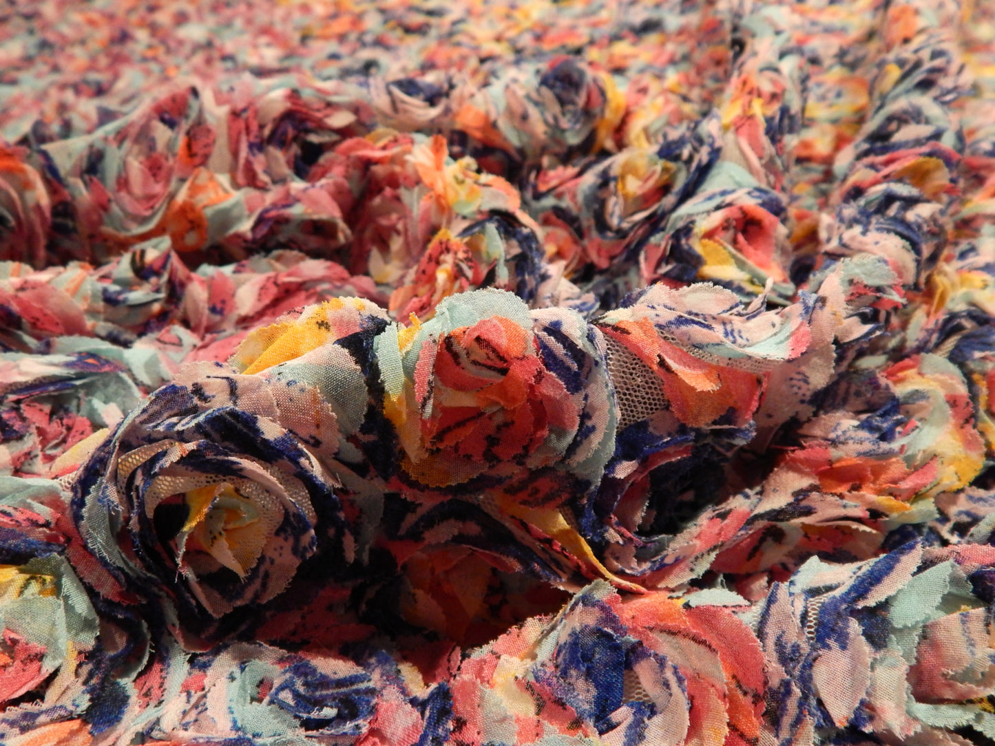 Pastel Rainbow 3D Chiffon Floral Mesh
