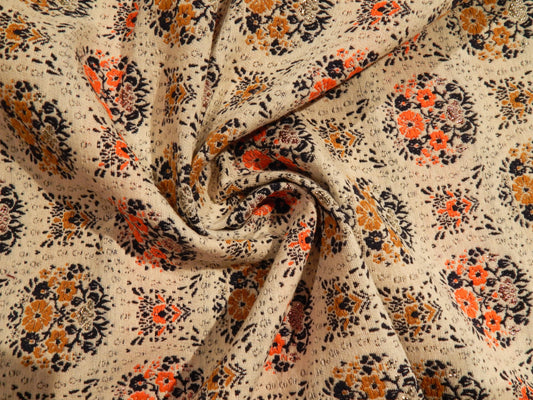 orange navy gold and beige cotton blend metallic brocade deadstock fabric reversible floral