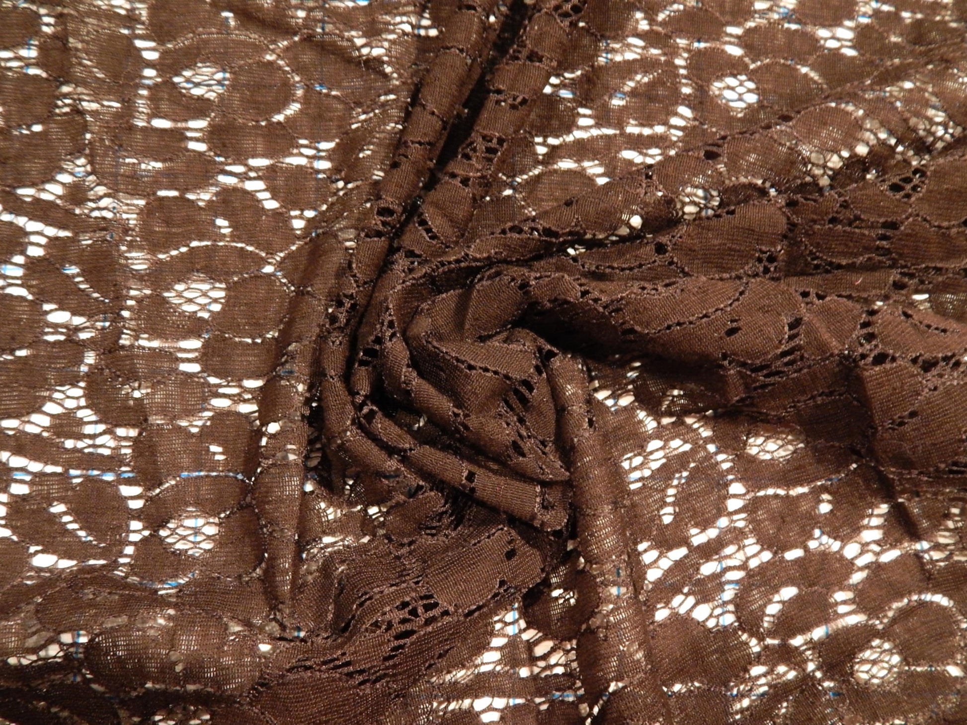 dark brown rose cotton nylon blend lace fabric deadstock soft lace