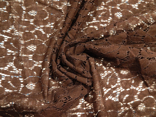 dark brown rose cotton nylon blend lace fabric deadstock soft lace