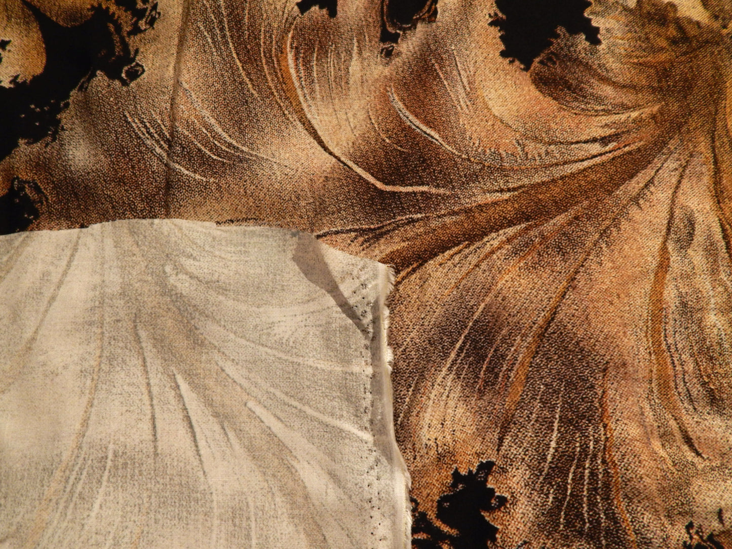 Black and Tan Feathered Floral Challis - Telio