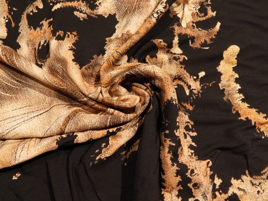 black tan white and grey feathery abstract floral telio viscose rayon challis fabric