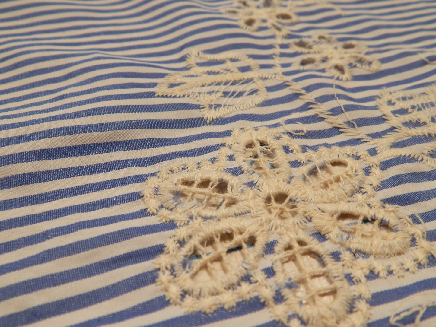 Ivory Embroidered Scallop Blue and White Striped Shirting