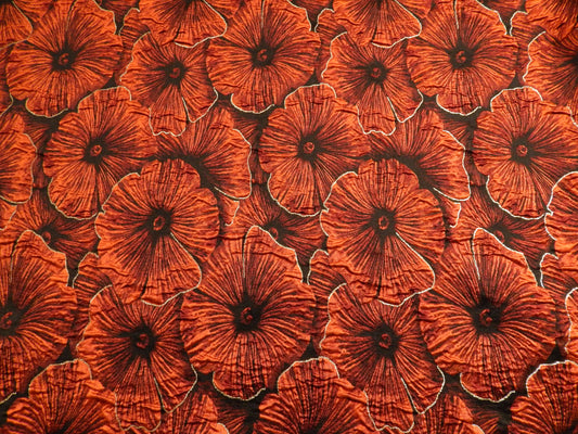 metallic popies orange, red, black, gold, and white poppy floral brocade jacquard fabric telio