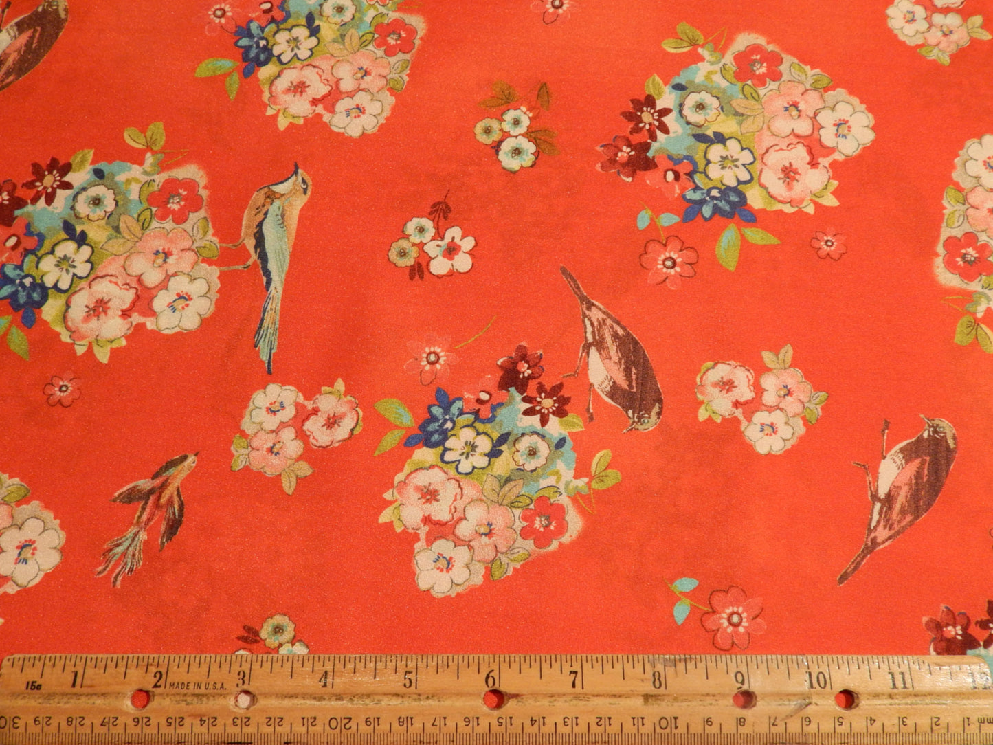 Red Birds and Apple Blossoms Satin