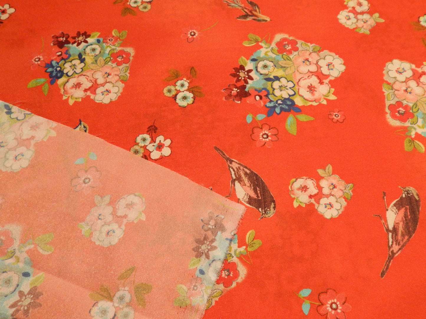 Red Birds and Apple Blossoms Satin