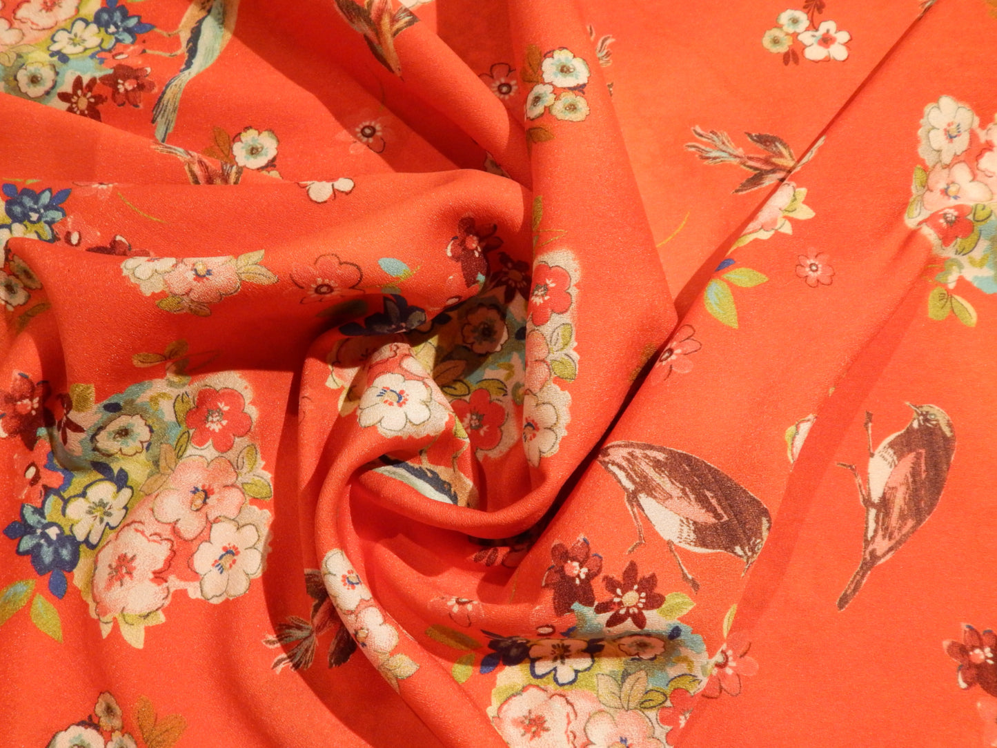 Red Birds and Apple Blossoms Satin