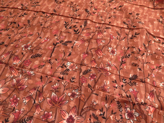 Mauve and Tan Floral Swiss Dot Chiffon