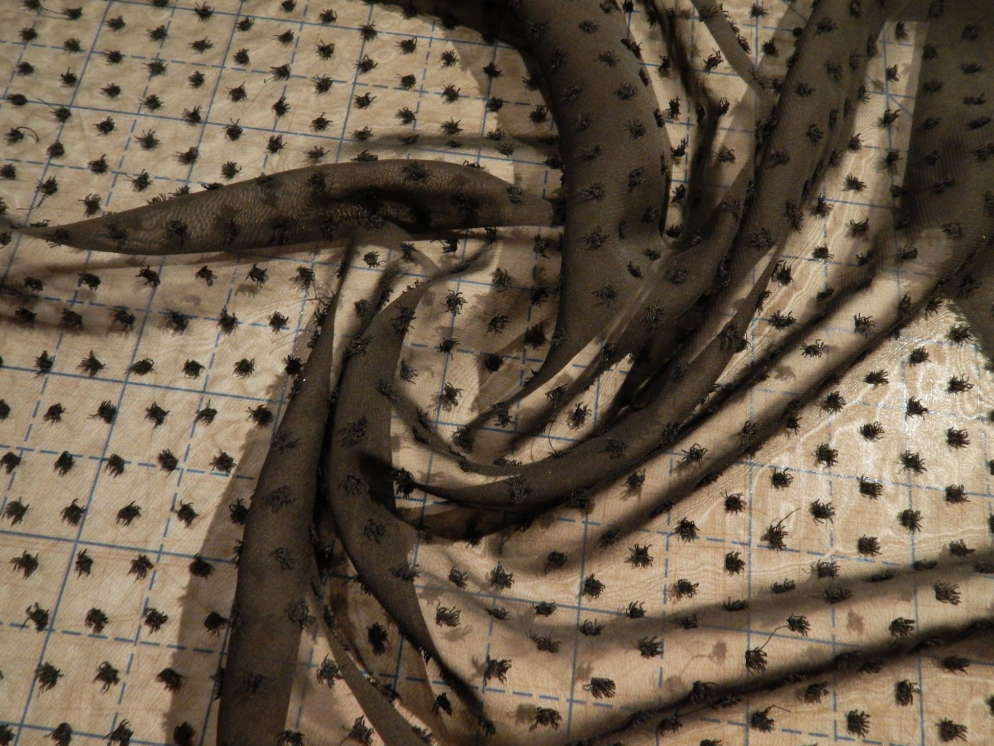 black polyester swiss dot chiffon deadstock fabric