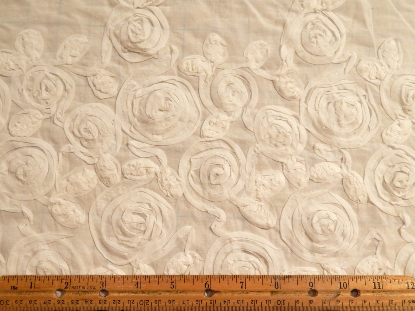 White Couched Roses Double Border Voile