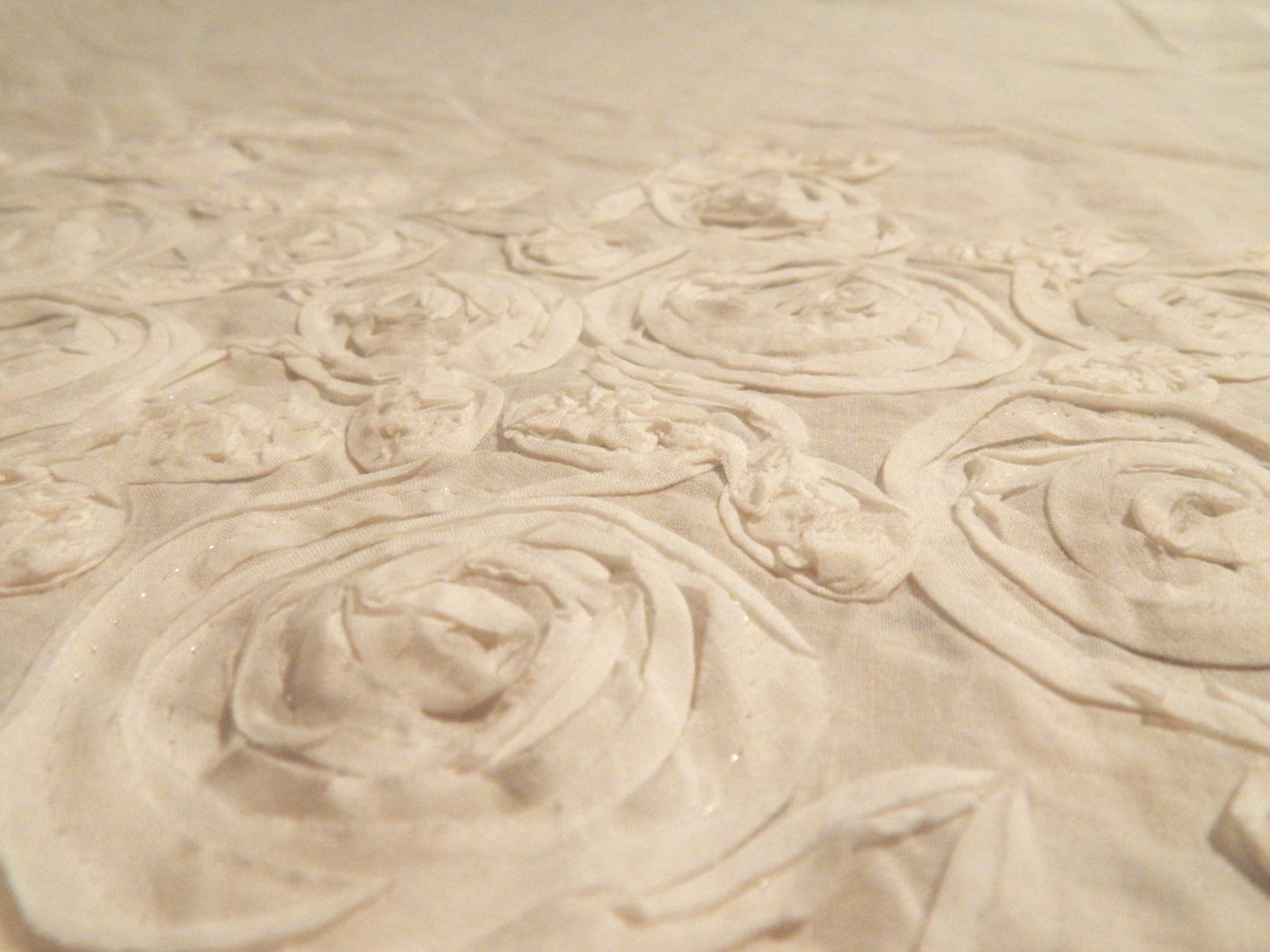 White Couched Roses Double Border Voile