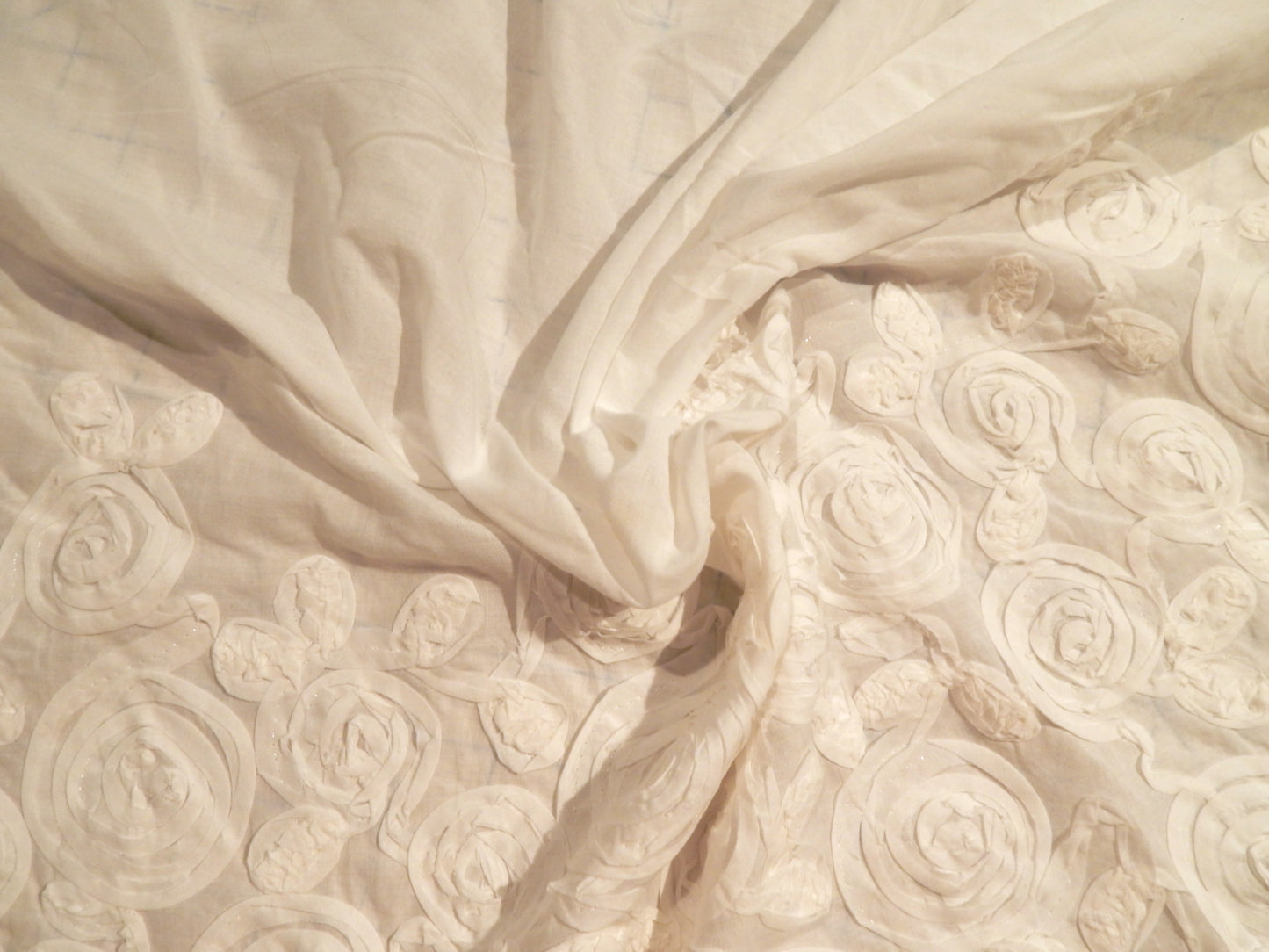 White Couched Roses Double Border Voile