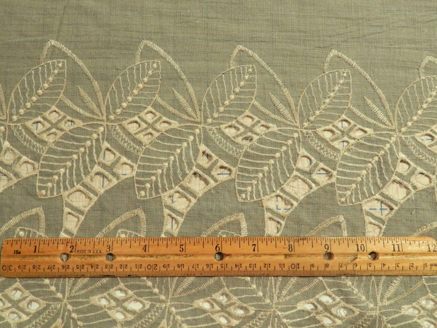 Sage Embroidered Borders Cotton Gauze