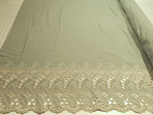 Sage Embroidered Borders Cotton Gauze