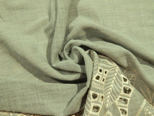 Sage Embroidered Borders Cotton Gauze