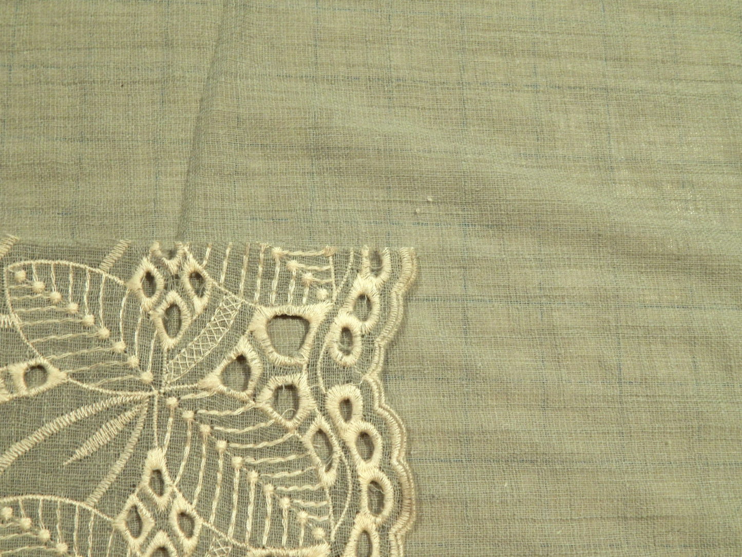 Sage Embroidered Borders Cotton Gauze