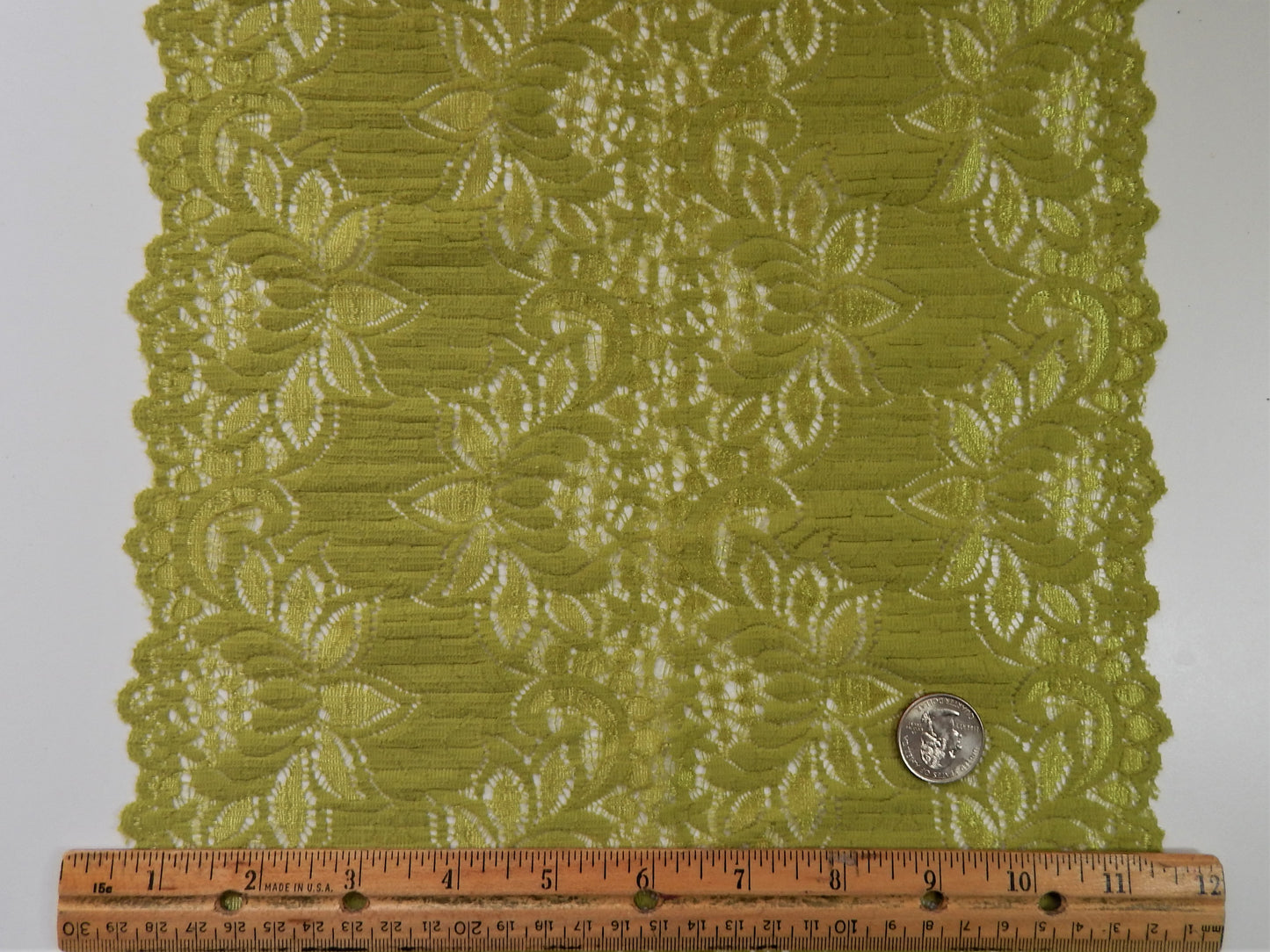 Olive stretch lace fabric