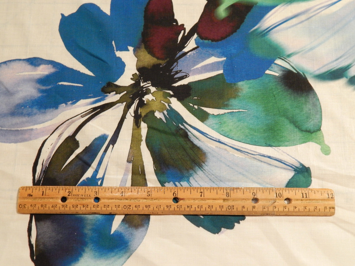 Cool Tones Extra Large Floral Print Linen - By the Panel