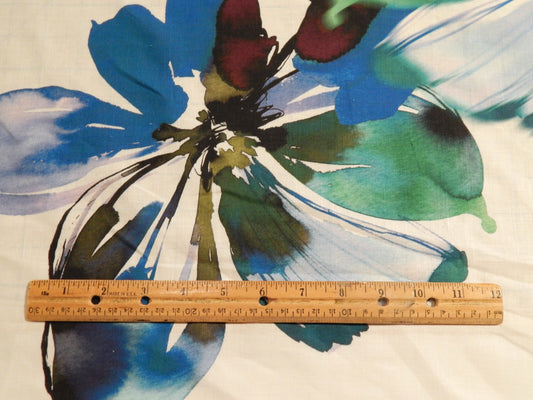 Cool Tones Extra Large Floral Print Linen - By the Panel