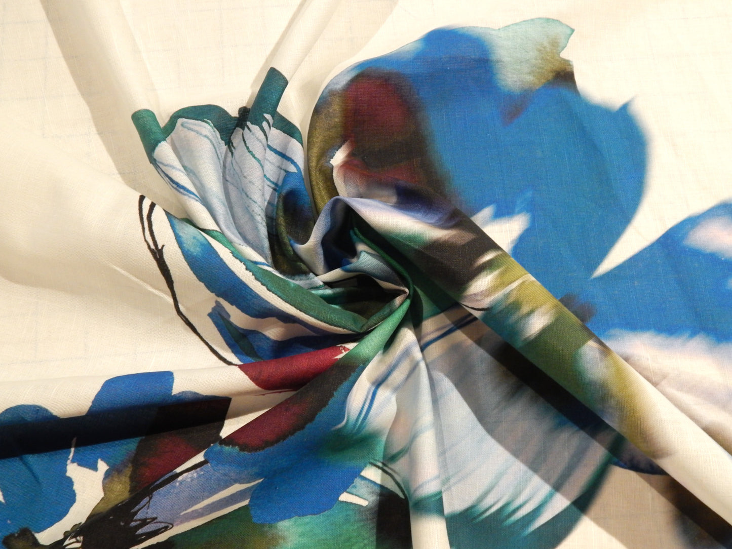 Cool Tones Extra Large Floral Print Linen - By the Panel