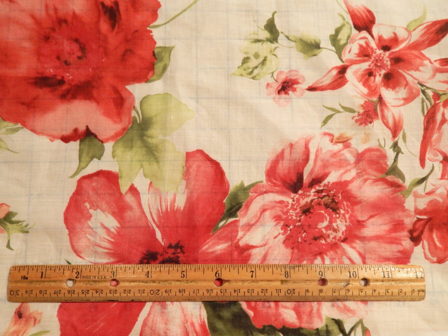 Red and White Floral Linen Voile