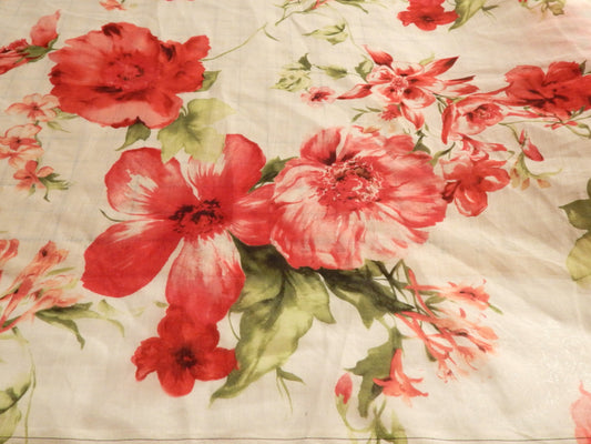 Red and White Floral Linen Voile